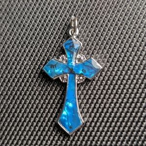 🐦3 For $35🐦Blue Enamel Cross Pendant • Silver Tone Statement Religious Jewelry